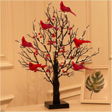 Vintage LED Birch Tree with Cardinals – 21 in, 6 Birds,
