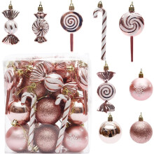 Christmas Tree Baubles Set – 36 Plastic Glitter Ornaments