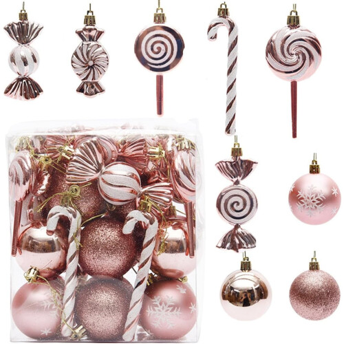Christmas Tree Baubles Set – 36 Plastic Glitter Ornaments