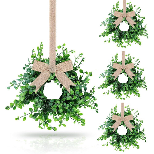 Mini-Buchsbaum-Frühlingskränze mit Schleife (4 Stück)