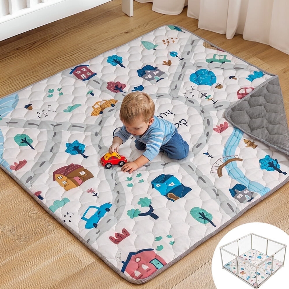 Baby Play Mat, Thicken Soft Cotton Baby Playmats, Foldable Anti-Slip Floor Crawling Playmat Playpen Mat For Infants And Toddlers, 50"X50", Grey