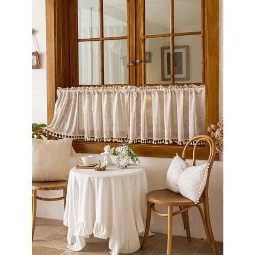 Beige Plaid Cafe Curtain Panel 140x45cm 2