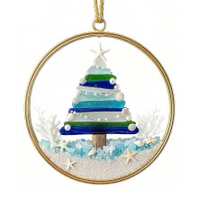 Glass Nativity Ornament Blue 2.36 in