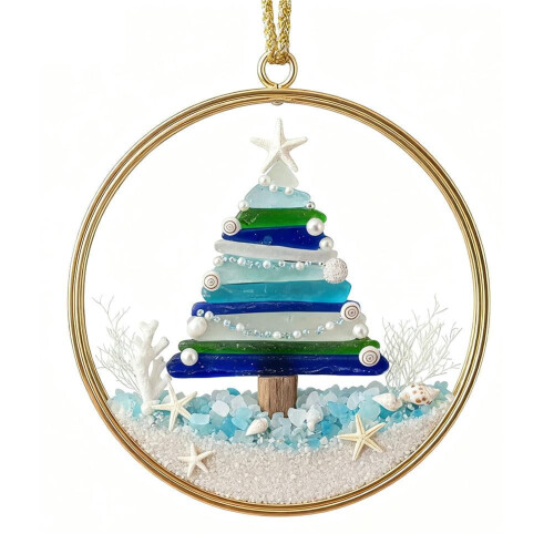 Glass Nativity Ornament Blue 2.36 in