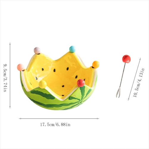 Watermelon Ceramic Fruit Bowl Set with 6 Stainless Steel 2