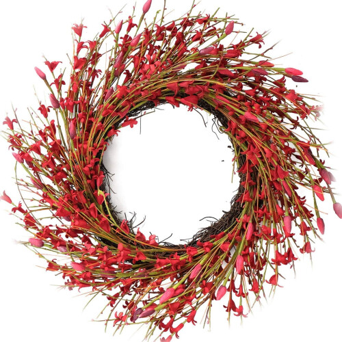 Künstlicher Forsythienkranz, 45 cm, Rot