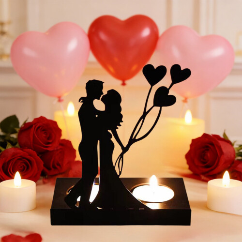 Metal Heart Candlestick – Romantic Black Tea Light Holder 1