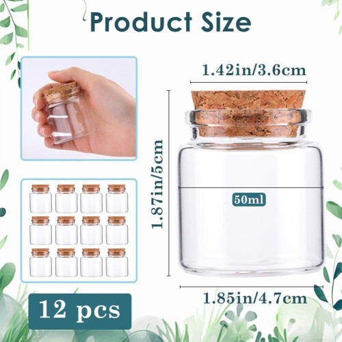 50ml Clear Glass Bottles with Cork Stoppers (12 Pack) 1