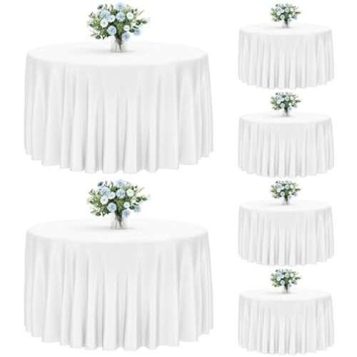 White Round Tablecloth 120" Diameter (6 Pack) Polyester