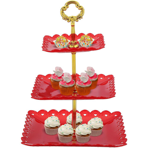 Τετράγωνη βάση για cupcakes 3 επιπέδων με μεταλλικές κολώνες