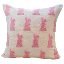 Taie d'oreiller brodée 3D avec lapin de Pâques, 45 x 45 cm