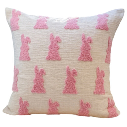 Taie d'oreiller brodée 3D avec lapin de Pâques, 45 x 45 cm