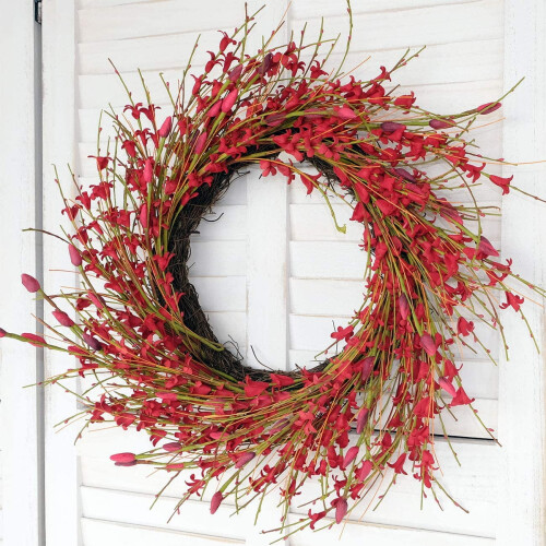 Künstlicher Forsythienkranz, 45 cm, Rot 2