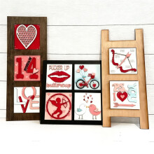 Conjunto de placas e letreiros decorativos para o Dia dos Namorados