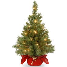 Pre-lit 2ft mini Christmas tree with lights and bag base