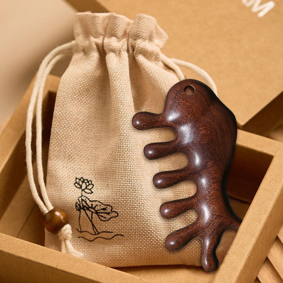 Wooden Massage Comb for Scalp Relaxation Portable Head Care Tool Gentle Gua Sha Stimulator Natural Sandalwood Acupressure Massager for Women Men