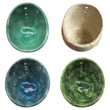 4Pcs Ceramic Herb Stripper Bowl, Handmade Pottery Strippers with Round Holes, Compatible with Fresh Herbal Leafy Greens