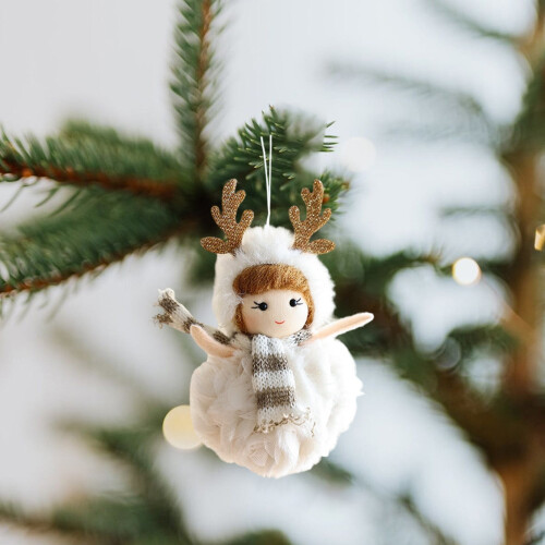 Pink and White Fabric Christmas Doll Pendant