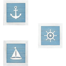 3D Nautical Wall Decor Set of 3 – 7x7 in Framed Coastal