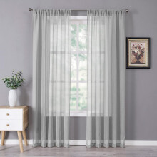 Faux Linen Sheer Curtains 38" W x 84" L, Silver Grey, Pack