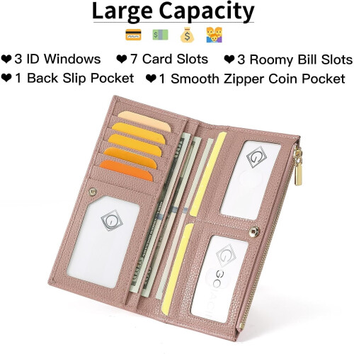 Slim RFID-Blocking Wallet for Women, Vegan Pebble Leather 1