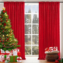 Red Gold Sequin Room Darkening Curtain 96 in