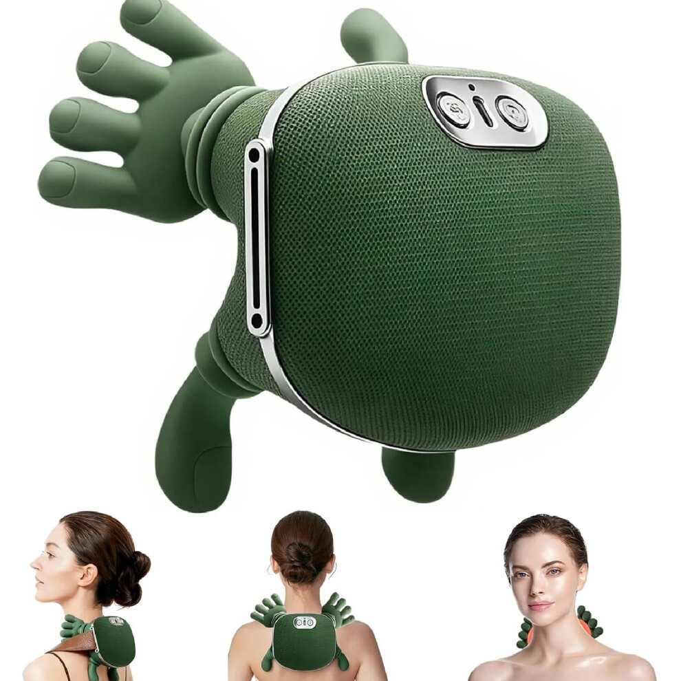 Green Wireless Shiatsu Neck Massager With Heat & 4D Kneading, Portable Rechargeable For Shoulder/Cervical Pain Relief Â