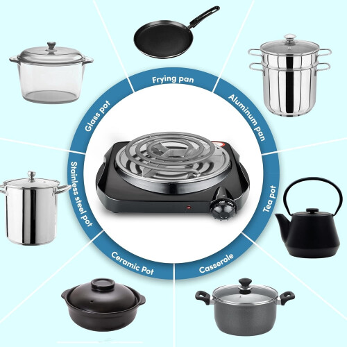 Electric Hot Plate Single Burner 1100W Black 1