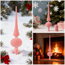 Velvet Flocked Tree Top Star, 11 in, Plastic Gourd Topper