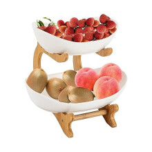 2 Tier Ceramic Fruit Basket, for Kitchen Counter Countertop, Serving Stand Decor 2 Tier Fruit Stand for Vegetables & Snacks, White