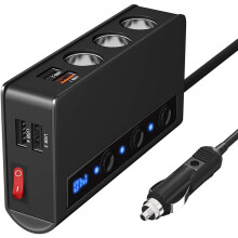Portable Vehicle Charger, Type-C Qc3.0 Pd Charging With Dual Usb Charging Ports, Independent Switches, Power Switch, Wide Compatibility (3.3Ft Cable)