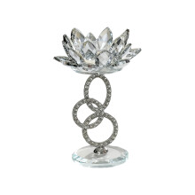 Lotus Flower Candle Holder, Crystal Glass, Silver