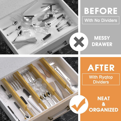 Bamboo drawer divider and organizer, kitchen drawer organizer, adjustable drawer divider 1