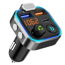 Modern Bluetooth FM Transmitter For Cars, Fast Charging With Dual Usb Ports, Voice Navigation HiFi Bass Sound Car Charger With Blue Ambient Light