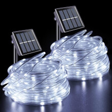 39ft Solar Rope Lights, 100 LED Waterproof Outdoor Fairy String Lights with Remote Timer for Garden/Fence/Tree/Trampoline (Cool White, 2 Pack)