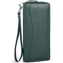 Green Leather Tri-Fold Wallet for Women – 8 Card Slots,