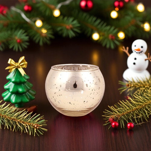 Glass Candle Holders, Gold Round Tealight Holders, 2 pcs 1