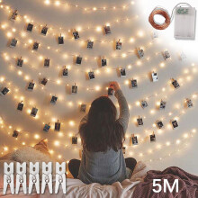 Portable Memory Display, Photo Clip String Lights with Clear Clips for Home Decor, Warm White Light Battery Operated Indoor Outdoor Decoration