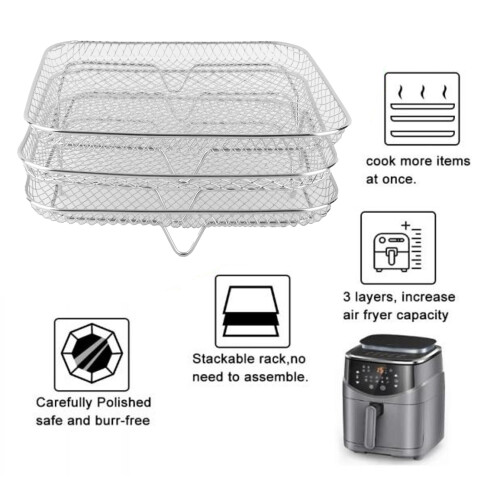 304 Stainless Steel 8-Inch Fryer Rack Set 3-Pack Stackable Dehydrator 2