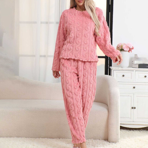 Fleece pyjamaset voor dames - gestreept topje en broek 2