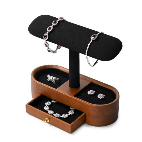 Solid Wood Watch Stand with Drawer – 4-5 Watch Display 1