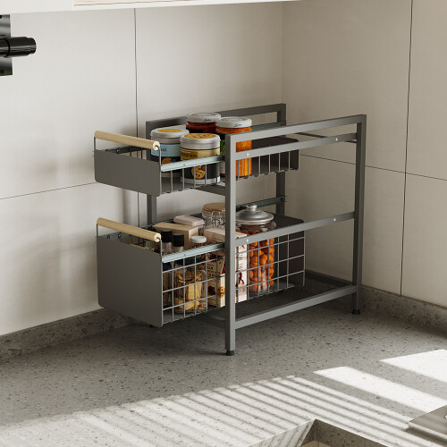 Living And Home Two-Tier Kitchen Pull-Out Storage Organiser 1