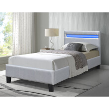(3ft Single, No Mattress) Light Grey Fabric Modern Bed Frame With LED 3ft 4ft 4ft6 5ft