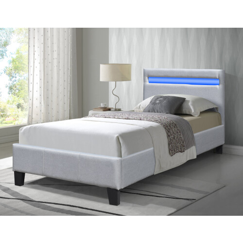 Comfy Living (3ft Single, No Mattress) Light Grey Fabric Modern Bed Frame With LED 3ft 4ft 4ft6 5ft