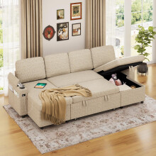 U-Shaped 3-in-1 Fabric Convertible Sofa Bed