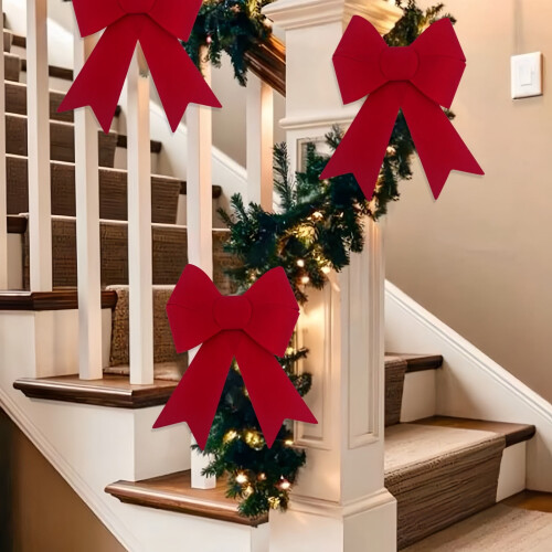 Große Plüsch-Weihnachtsschleife mit Bändern – Rot 2