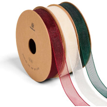 Cinta de organza de 3/8" x 30 yardas, juego en rojo, verde y blanco.