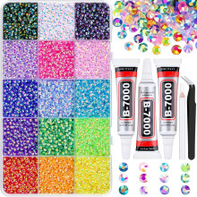 15-Color Resin Jelly Rhinestones (3mm) + 3pcs B7000 Glue – for DIY Crafts, Clothing, Shoes, Nails, Art & Makeup