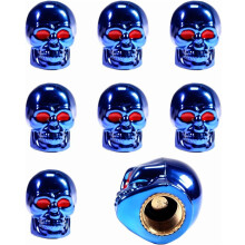 8 PCS Skull Valve Caps – Copper Red-Eyed, Rubber Ring, for Car/Motorcycle/Bicycle (Blue), Compatible with Standard Valves