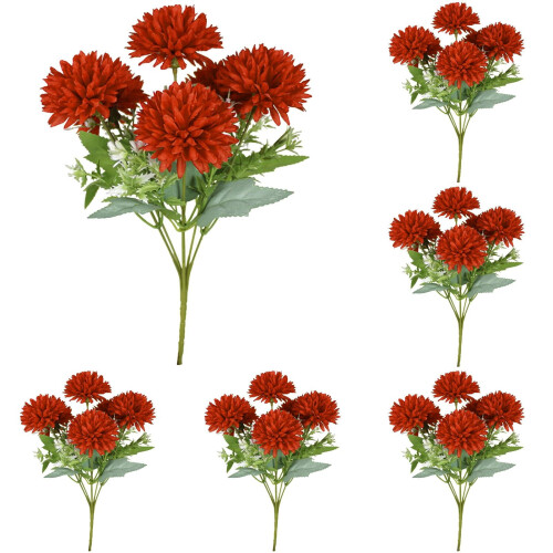 5 Red Artificial Chrysanthemum Flowers – Silk, 2.8 in